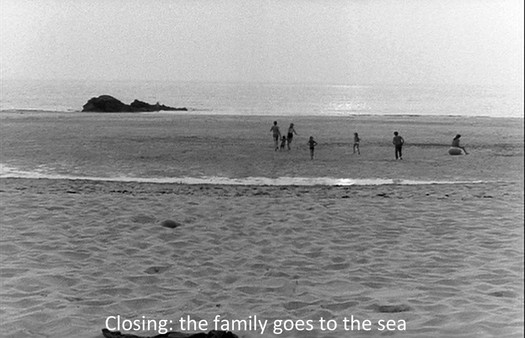 Closing: the family runs to the sea