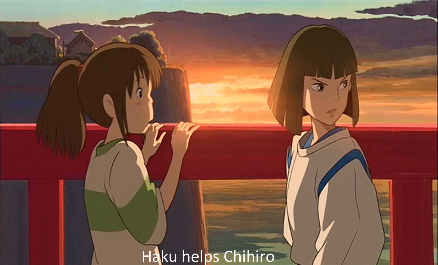 Haku helps Chihiro