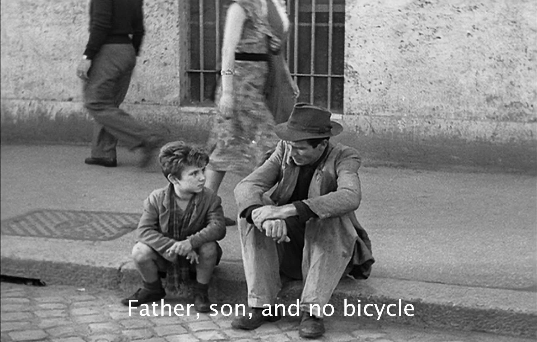 Father, son, and no bicycle