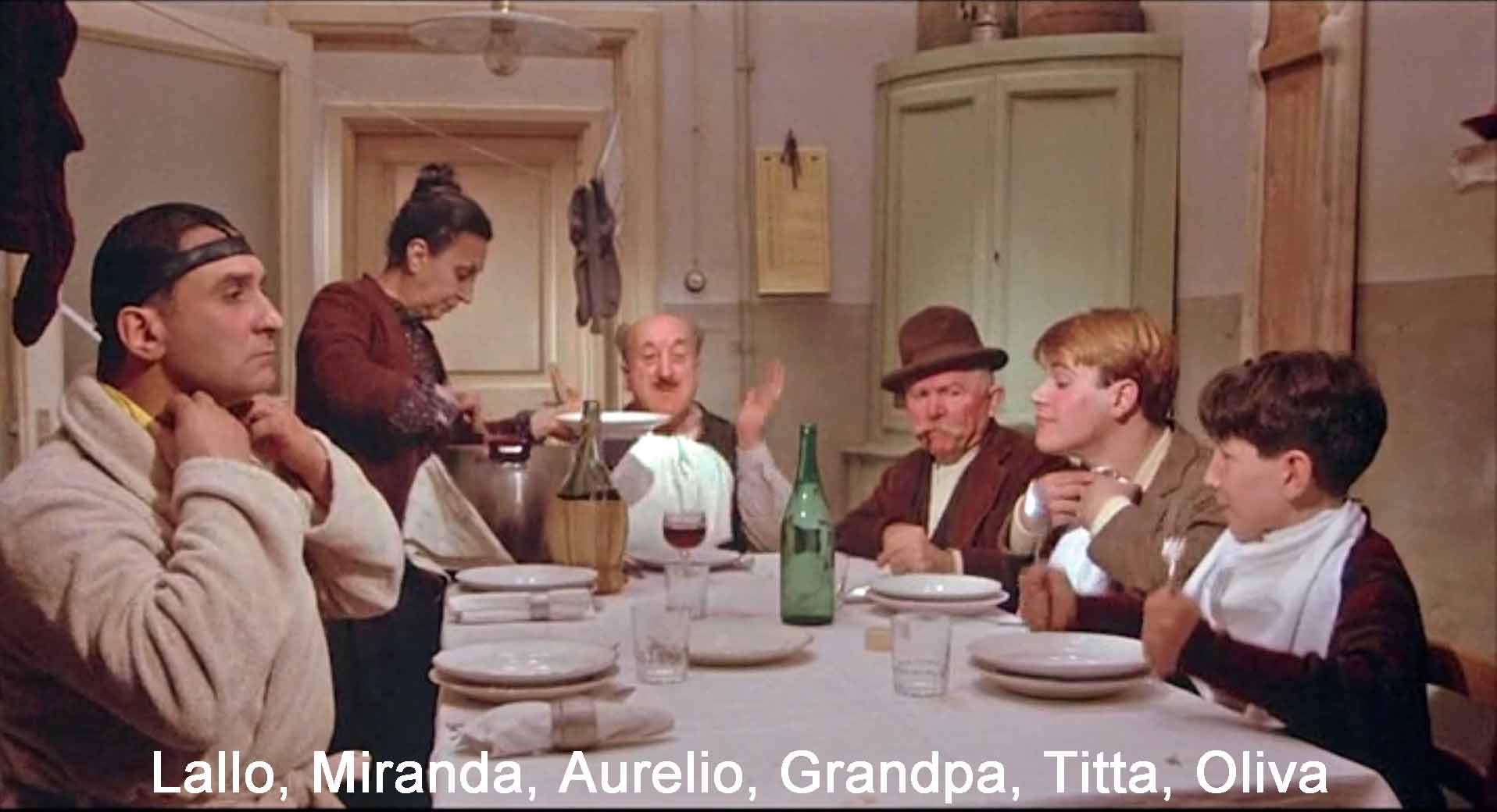 Lallo, Miranda, Aurelio, Grandpa, Titta, Oliva