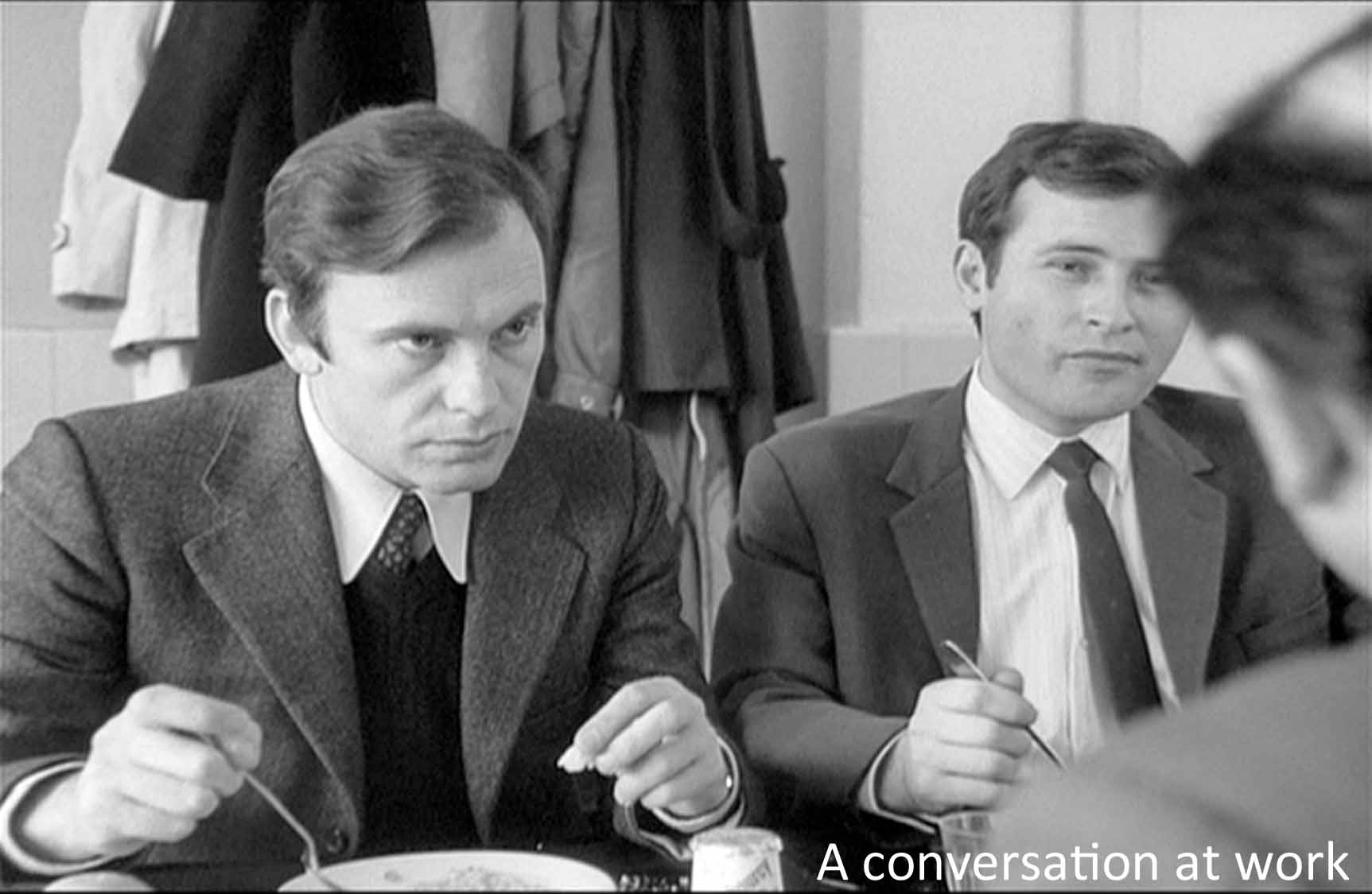 A conversation at work